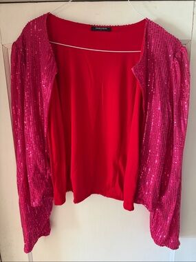 Fuchsia Sequin Open Cardigan - Women's